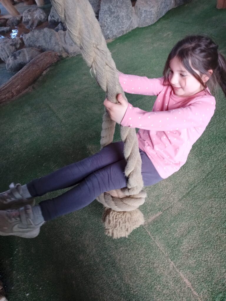 Girl playing on the indoor swing at William's Den