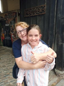 Grandma and girl enjoying Tudor World Stratford upon Avon